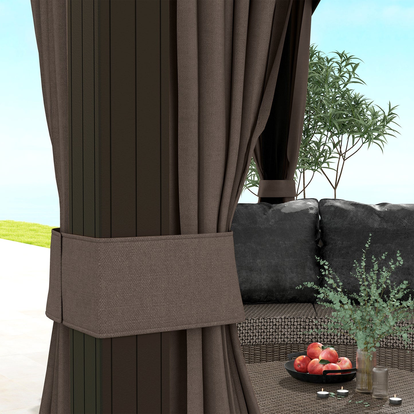 12' x 10' Hardtop Gazebo with Curtains & Netting - Coffee