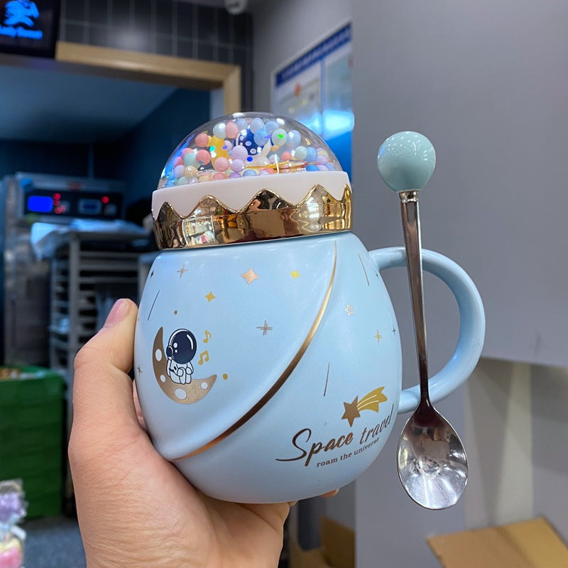 Korean Mug with Spoon and Cover - 450ml Ceramic Drinkware Set