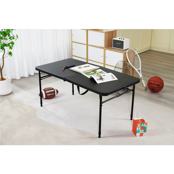 4-Foot Adjustable Folding Table - Rich Black, Compact & Versatile