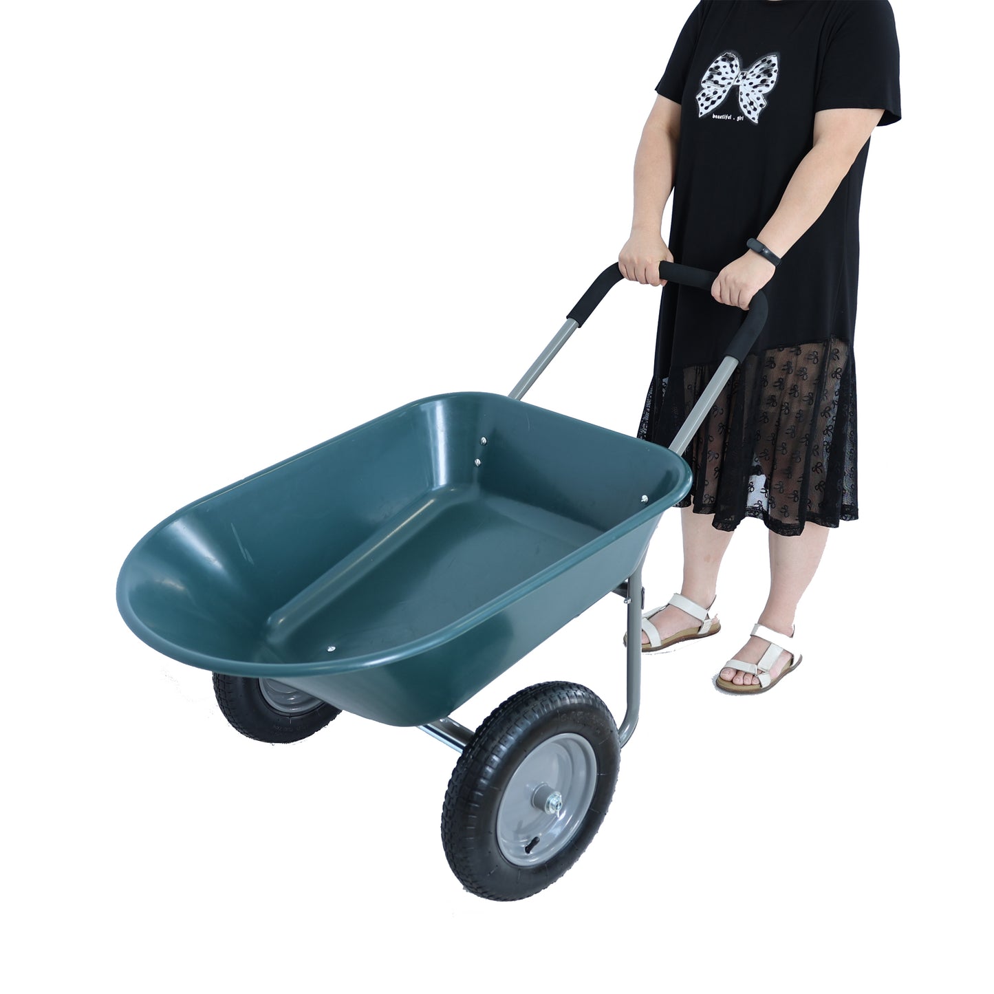 Garden Trolley with Pneumatic Wheels - 15 Inch Two-Wheel Utility Cart