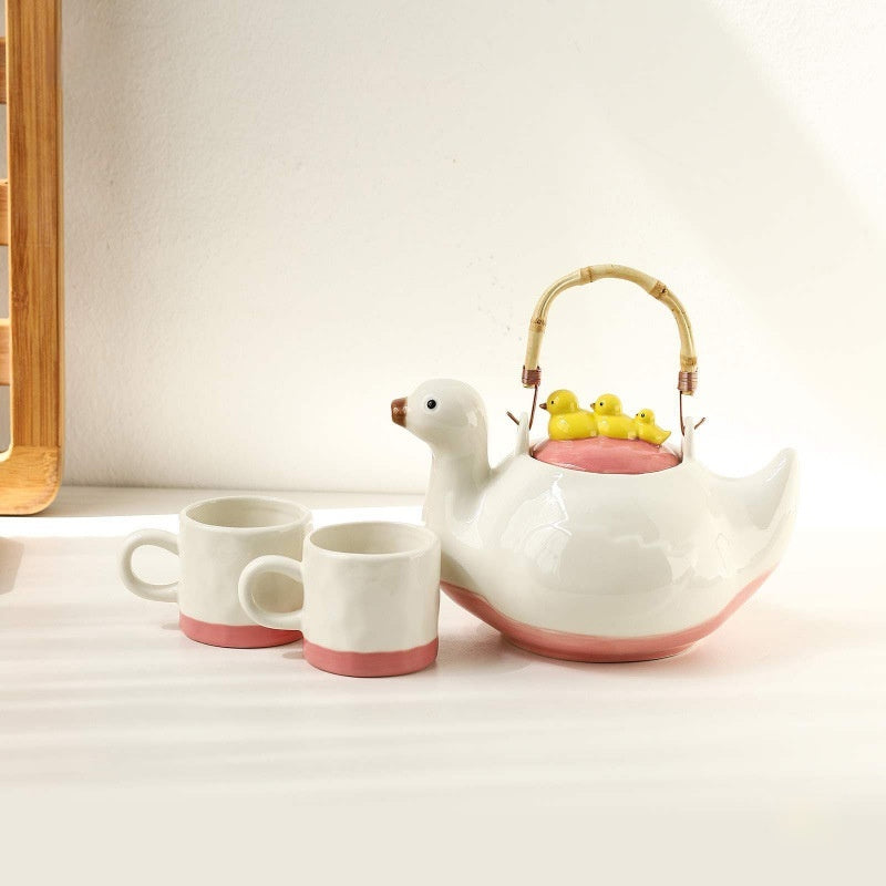 Cute Duck Ceramic Teapot Set with Water Jug and Kettle for Afternoon Tea