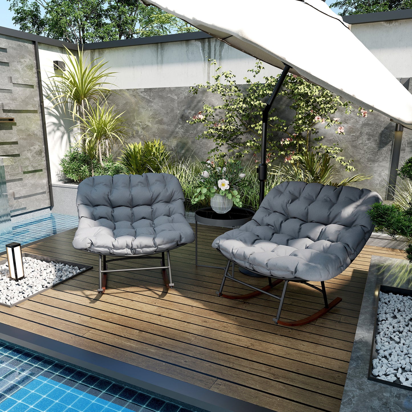Oversized Outdoor Rocking Chairs Set of 2 with Cushions - Gray