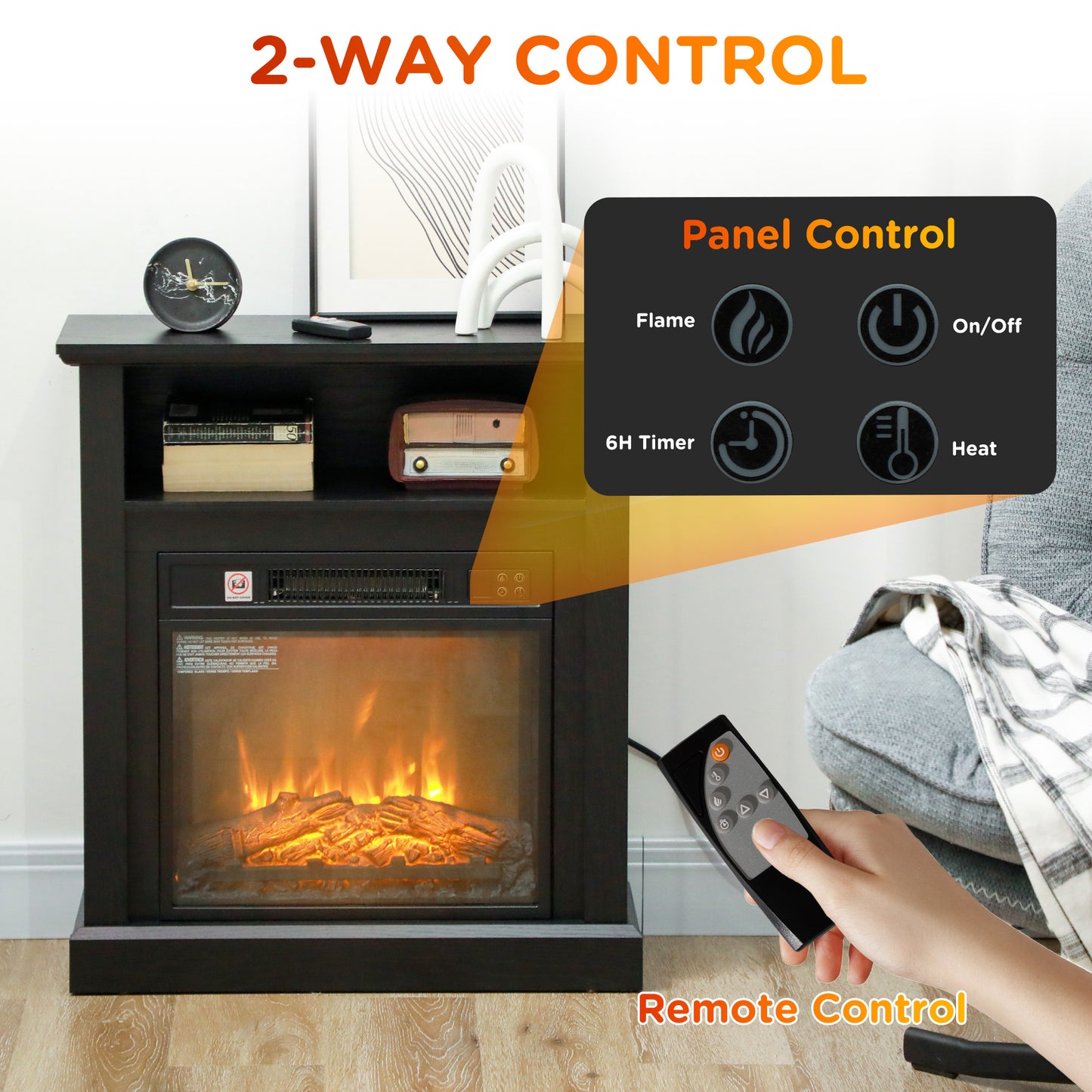 27-Inch Freestanding Electric Fireplace with Mantel - Realistic 3D Flame, Remote Control