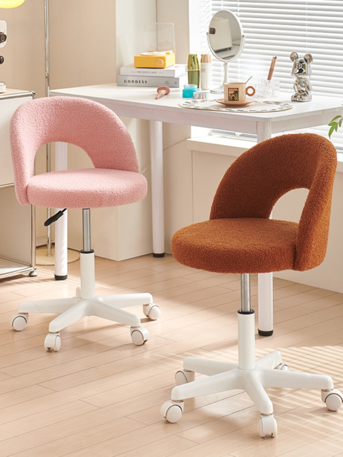 Fleece-Lined Computer Chair for Girls' Bedrooms - Multiple Colors