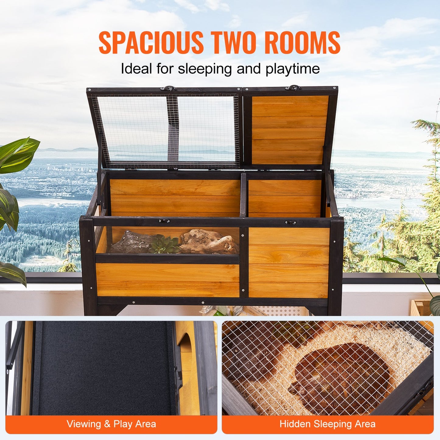 Wooden Tortoise House | Indoor & Outdoor Reptile Habitat with Storage Shelf