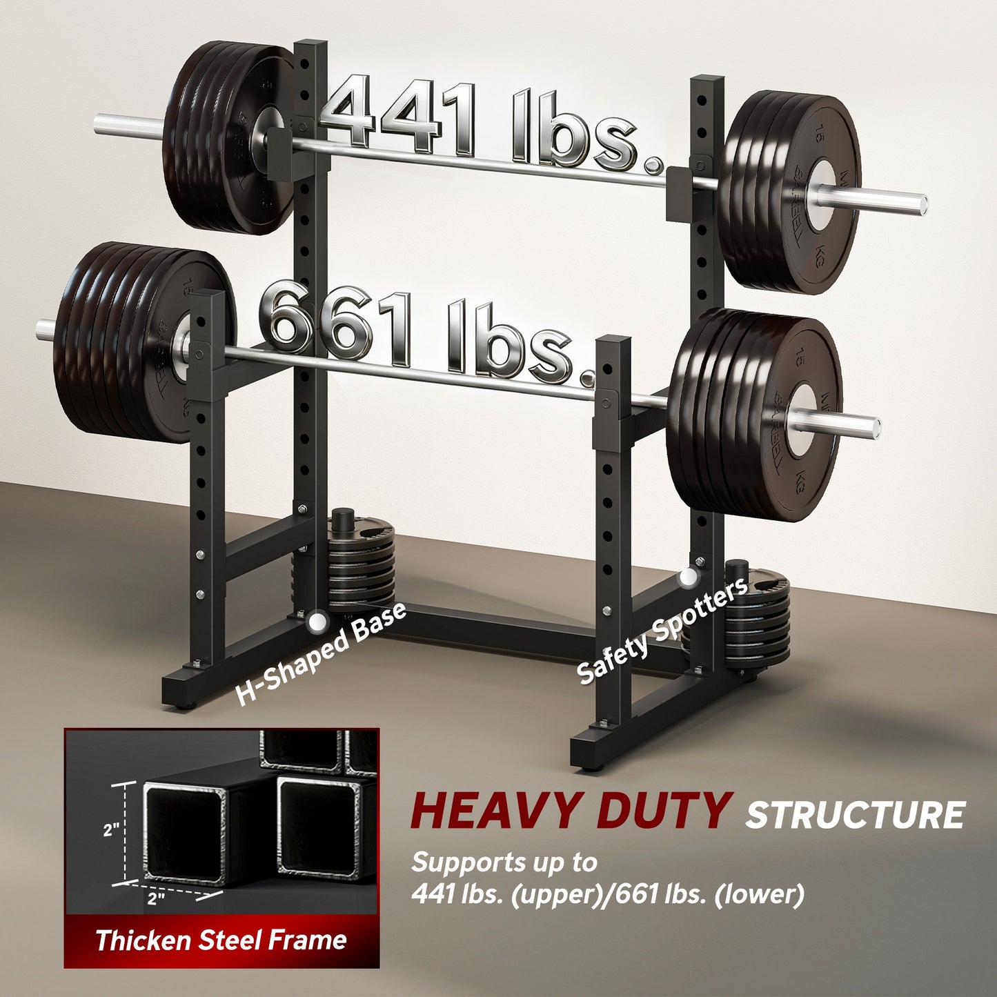 Adjustable Squat Rack - 660lbs Multi-Functional Bench Press