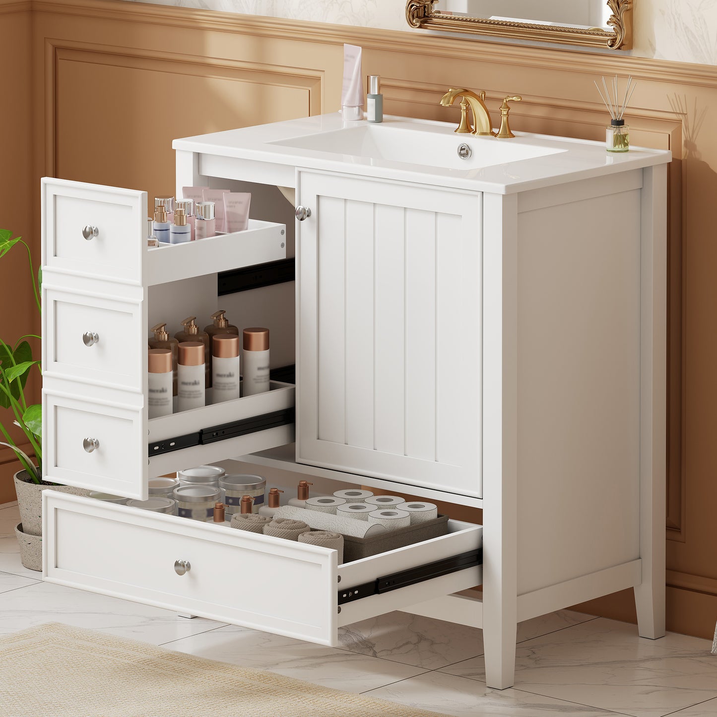 30" Bathroom Vanity with Sink, Cabinet & 3 Drawers - White