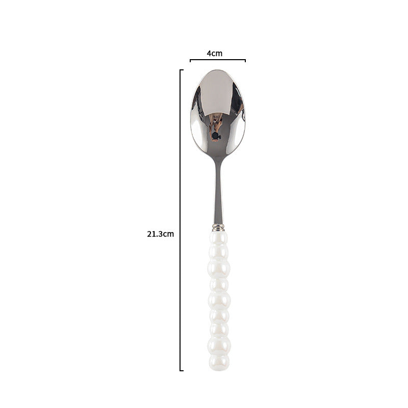 Ceramic Pearl Handle Cutlery Set - Spoon Fork Knife Household Dinnerware