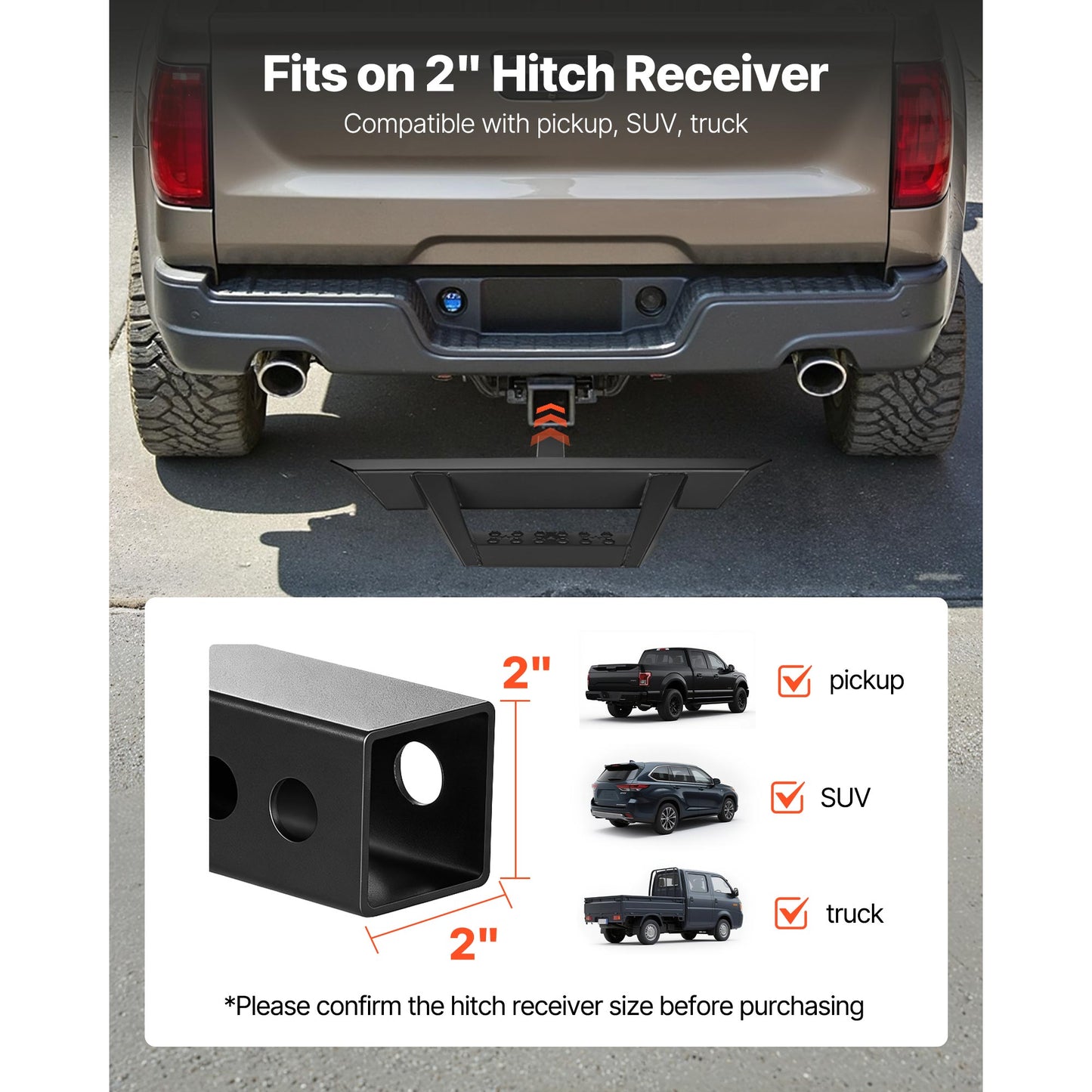 Universal Hitch Step for 2-Inch Receiver - Heavy Duty Rear Bumper Guard with Non-Slip Surface, Load Capacity 300 lbs, Fits Trucks, SUVs, Pickup, Trailers