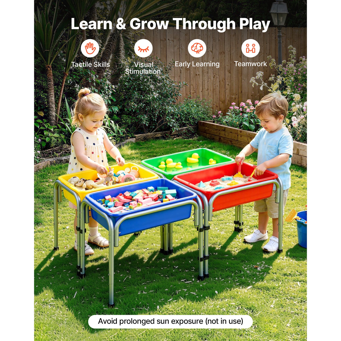 Kids Sand and Water Play Table with Storage Bins - Adjustable Sensory Toddler Activity Center