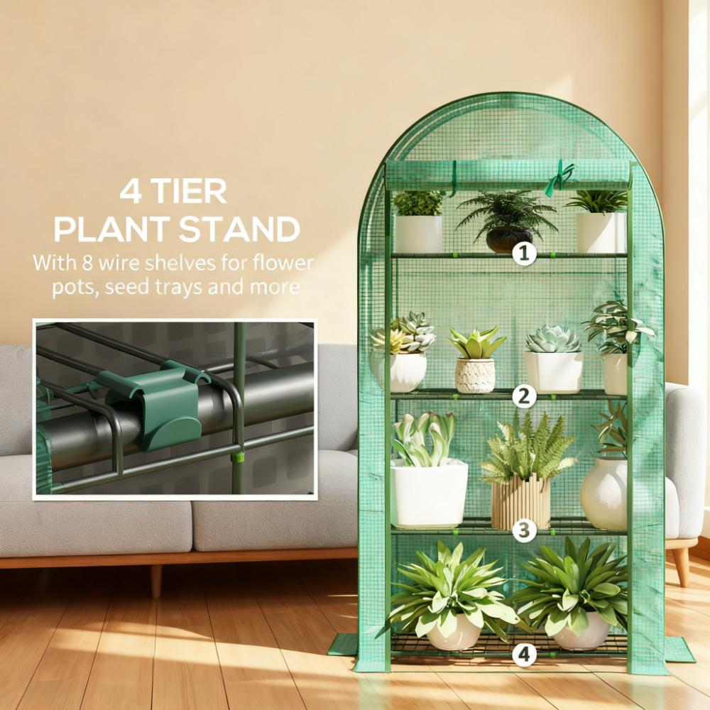 Portable Lean-To Greenhouse with 4 Shelves - Green