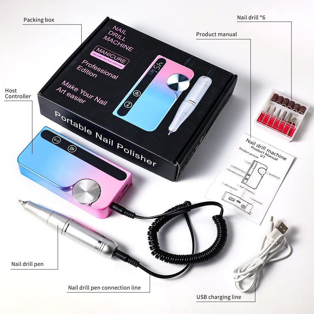 Professional Cordless Electric Nail Drill - 45000 RPM E-File Kit