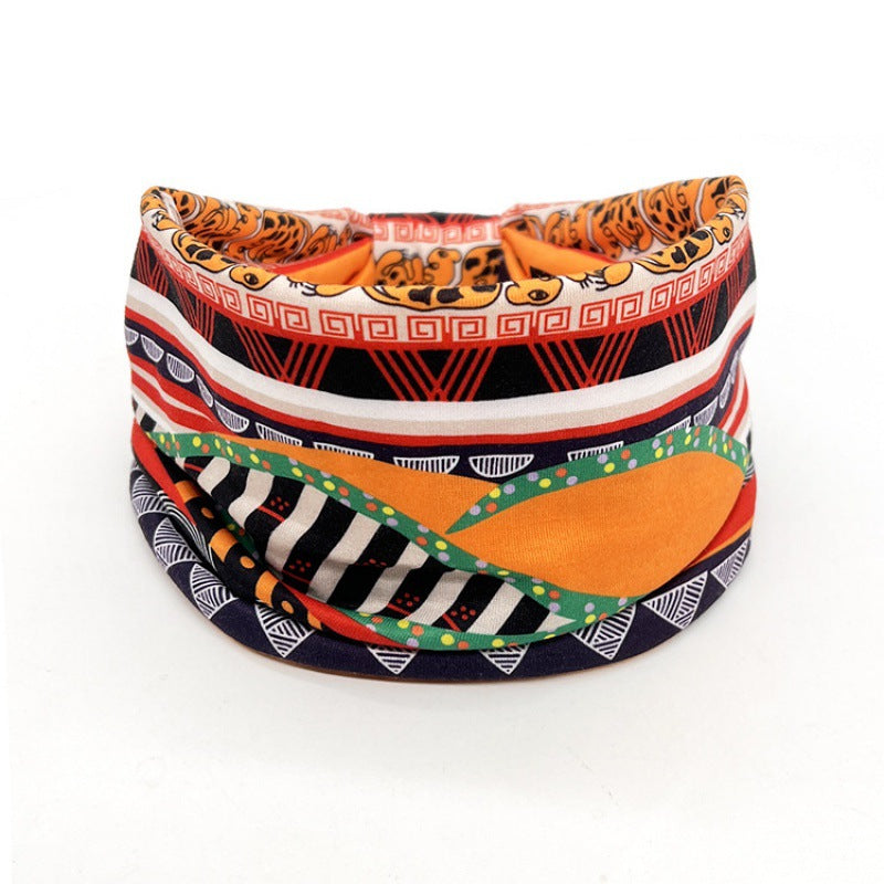Wide-Brimmed Yoga & Cycling Headband with Printed Pattern - Bohemian Style