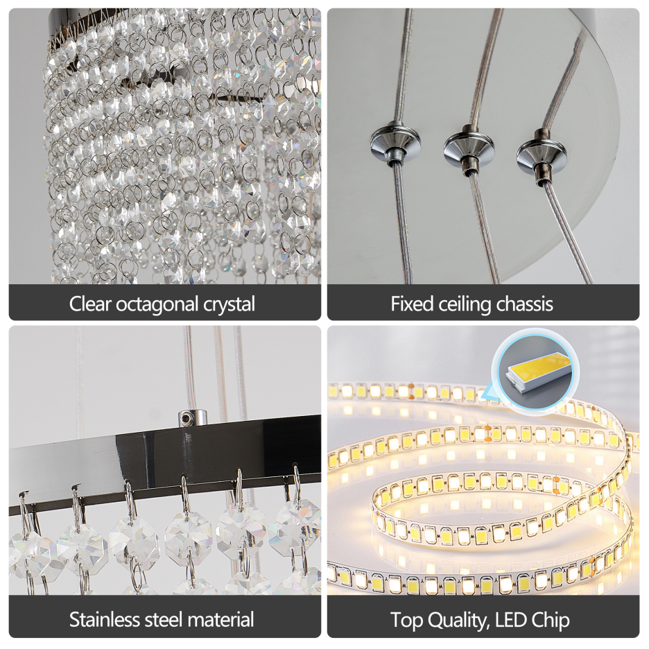 24-Inch Crystal LED Ceiling Chandelier with Adjustable Color Temperature - Chrome Finish