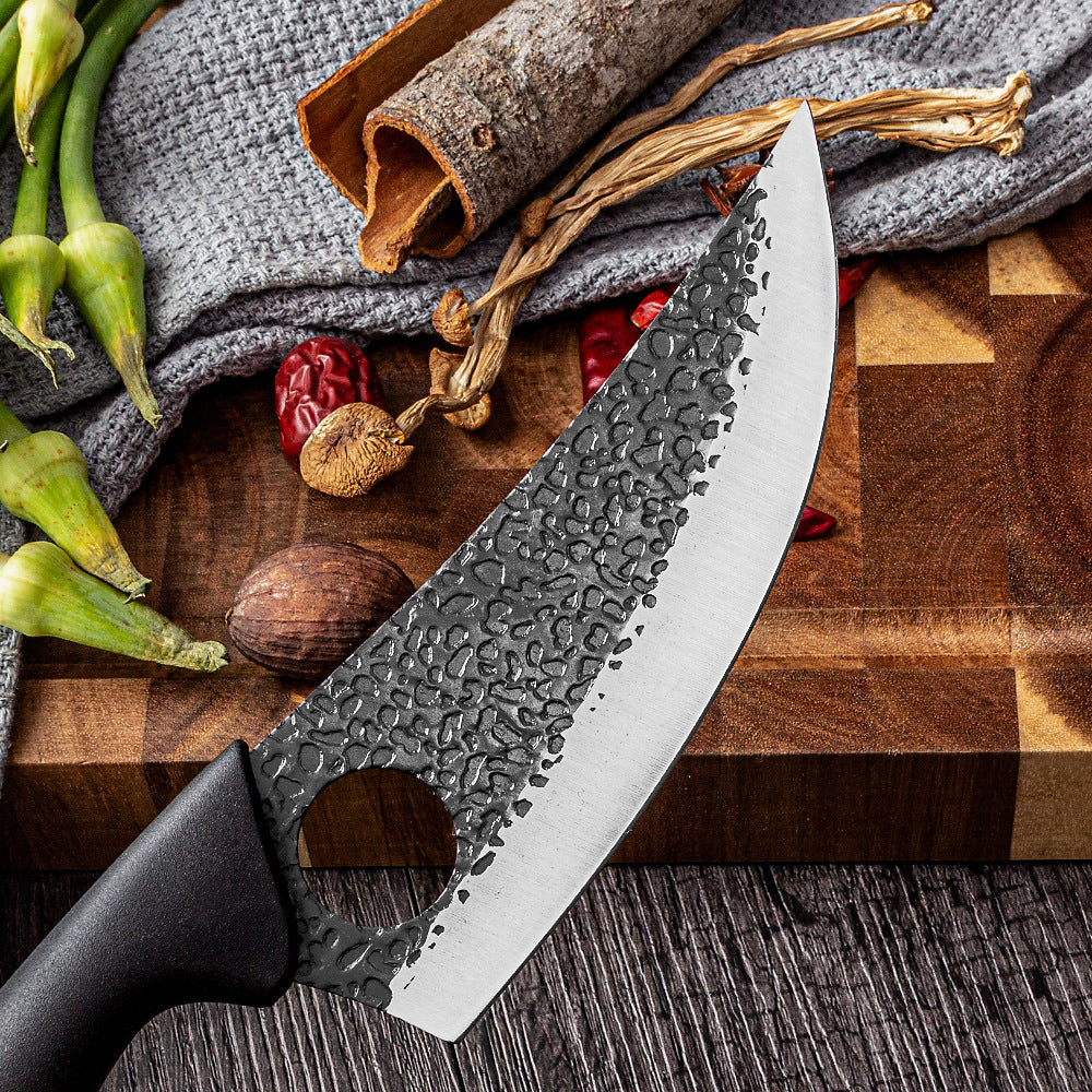 Bone Pick Knife with Stainless Steel Blade and Leather Holster - Black