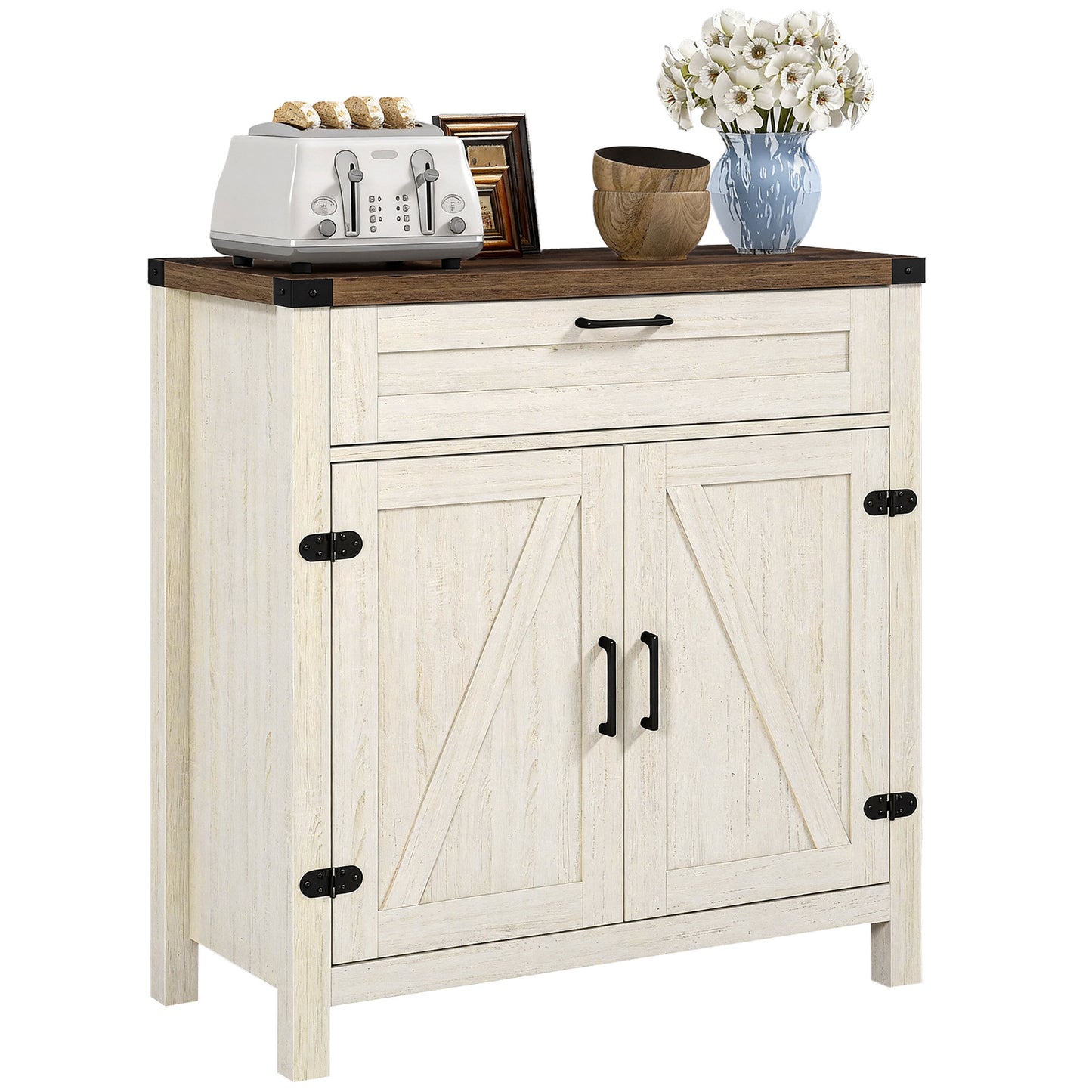 Modern Farmhouse Buffet Cabinet with Storage - Distressed White