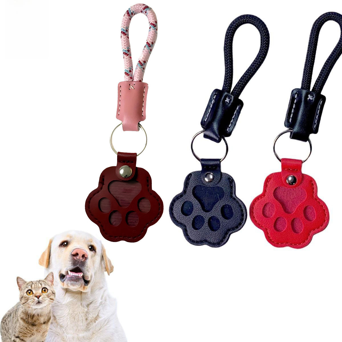 Pet Fur Memory Keepsake Leather Keychain for Dogs Cats Paw Design Memorial Gift