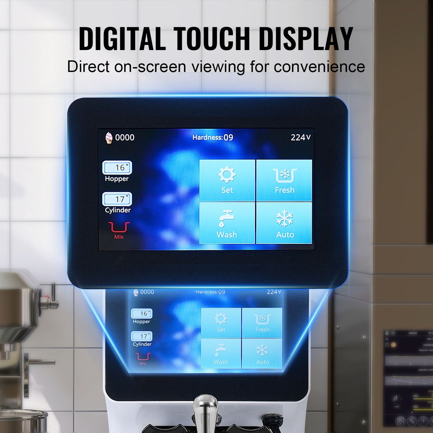 Commercial Ice Cream Machine 10.6 Qt/H Soft Serve Maker with Touch Screen