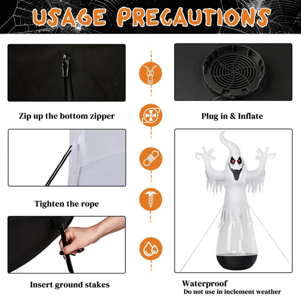 12ft Inflatable Halloween Ghost Decor with LED Lights