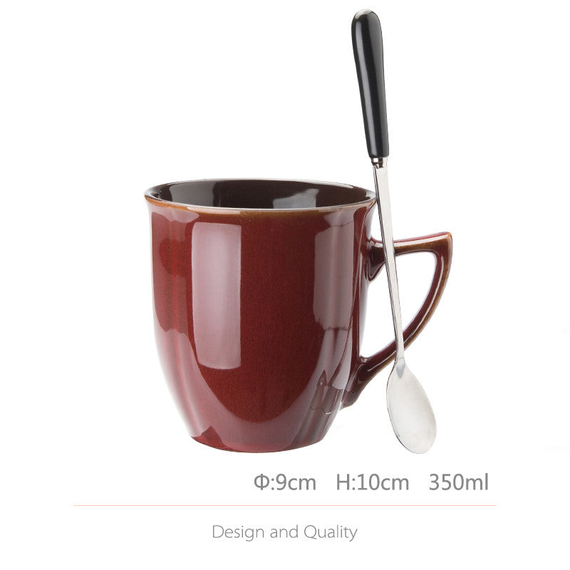 Large Capacity Ceramic Cup with Lid and Spoon - Retro Kitchen Accessory