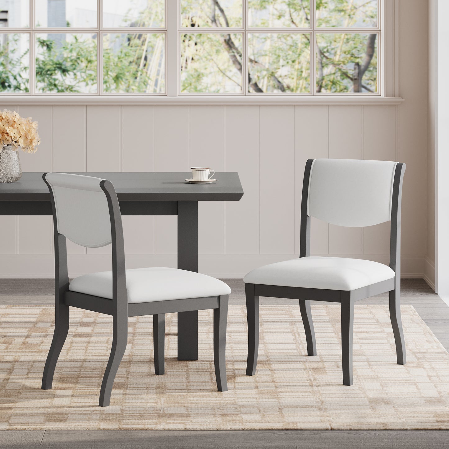Upholstered Dining Chairs Set of 2 - Oak Gray Fabric Side Chairs