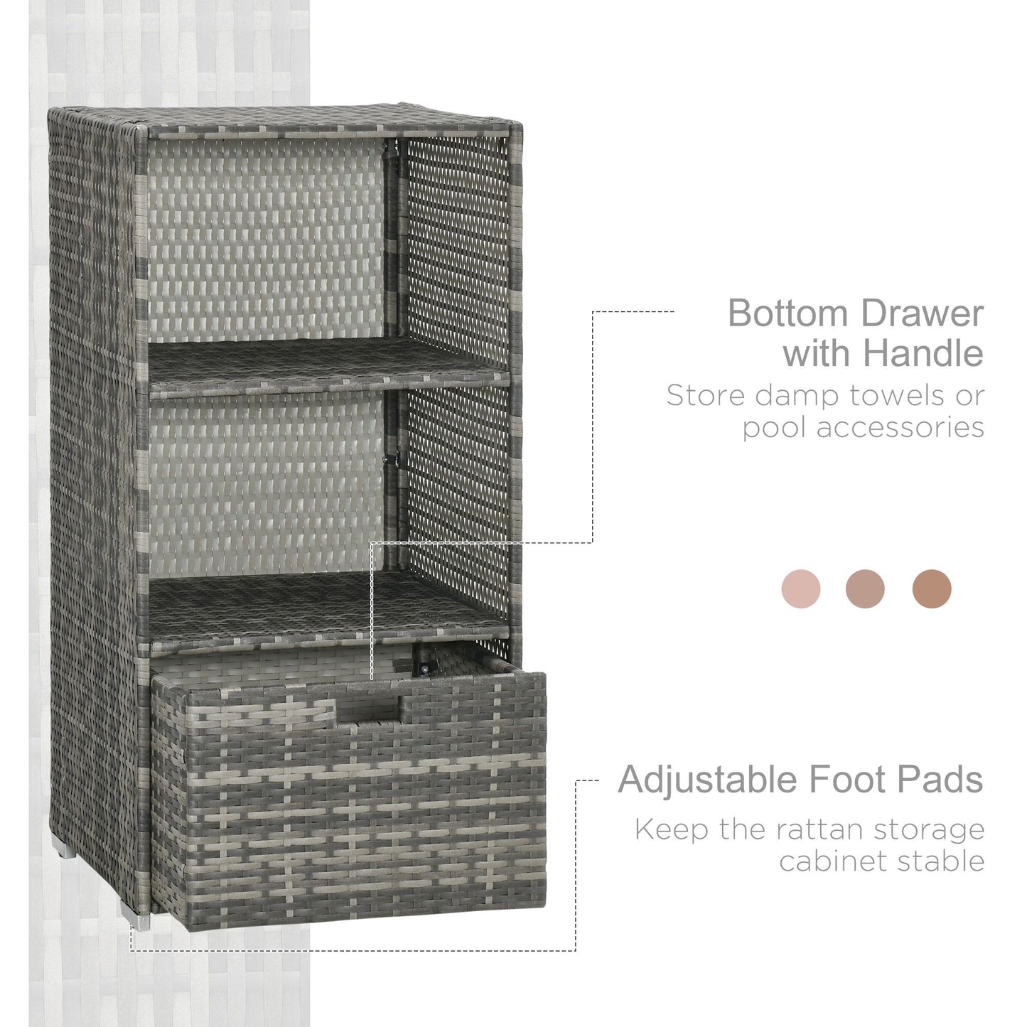 Waterproof Pool Towel Rack with Shelves & Basket - Gray