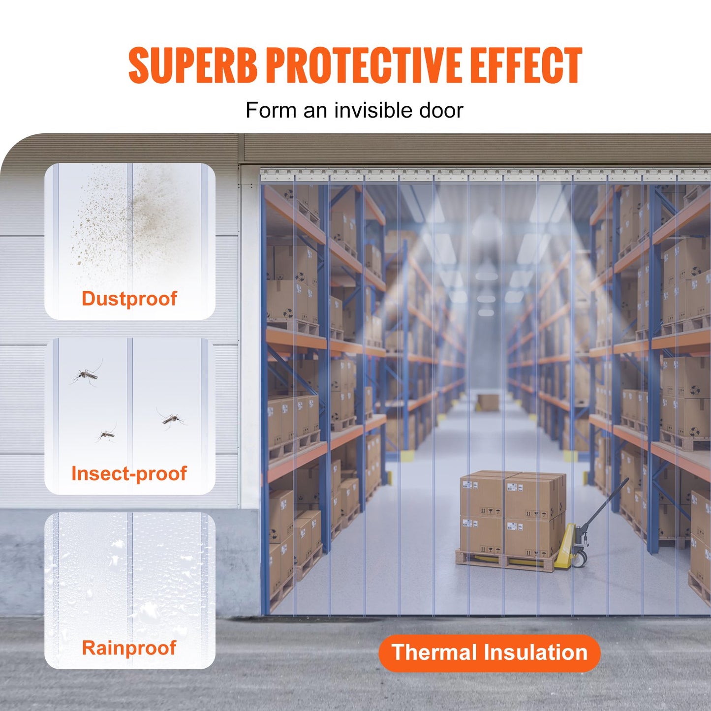 Clear PVC Strip Curtain for Freezers & Warehouses - 16 Pcs, 96" x 96"