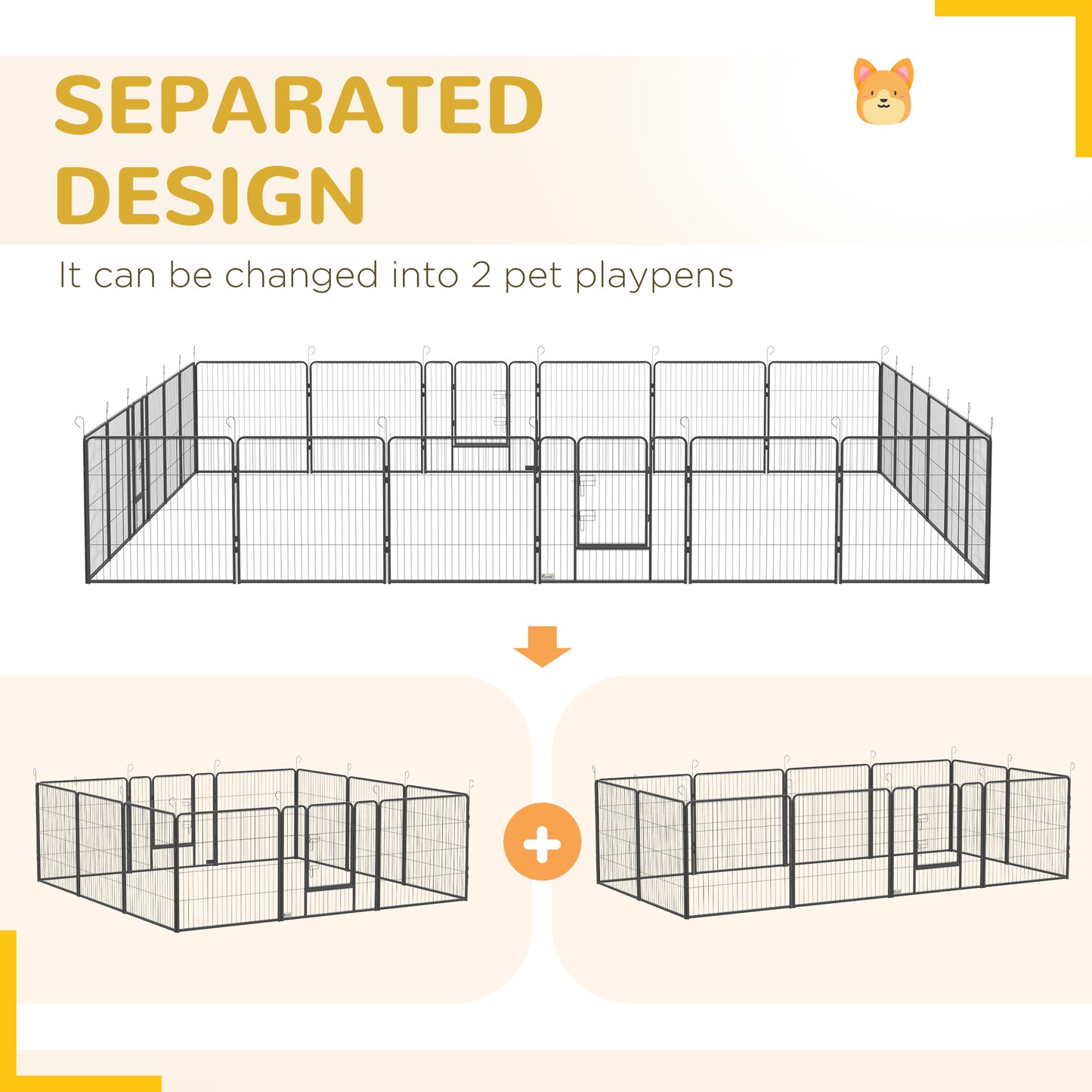 24-Panel Dog Playpen with Lockable Doors for Small and Medium Dogs - Gray, 15.7 x 15.7 x 2.6 ft