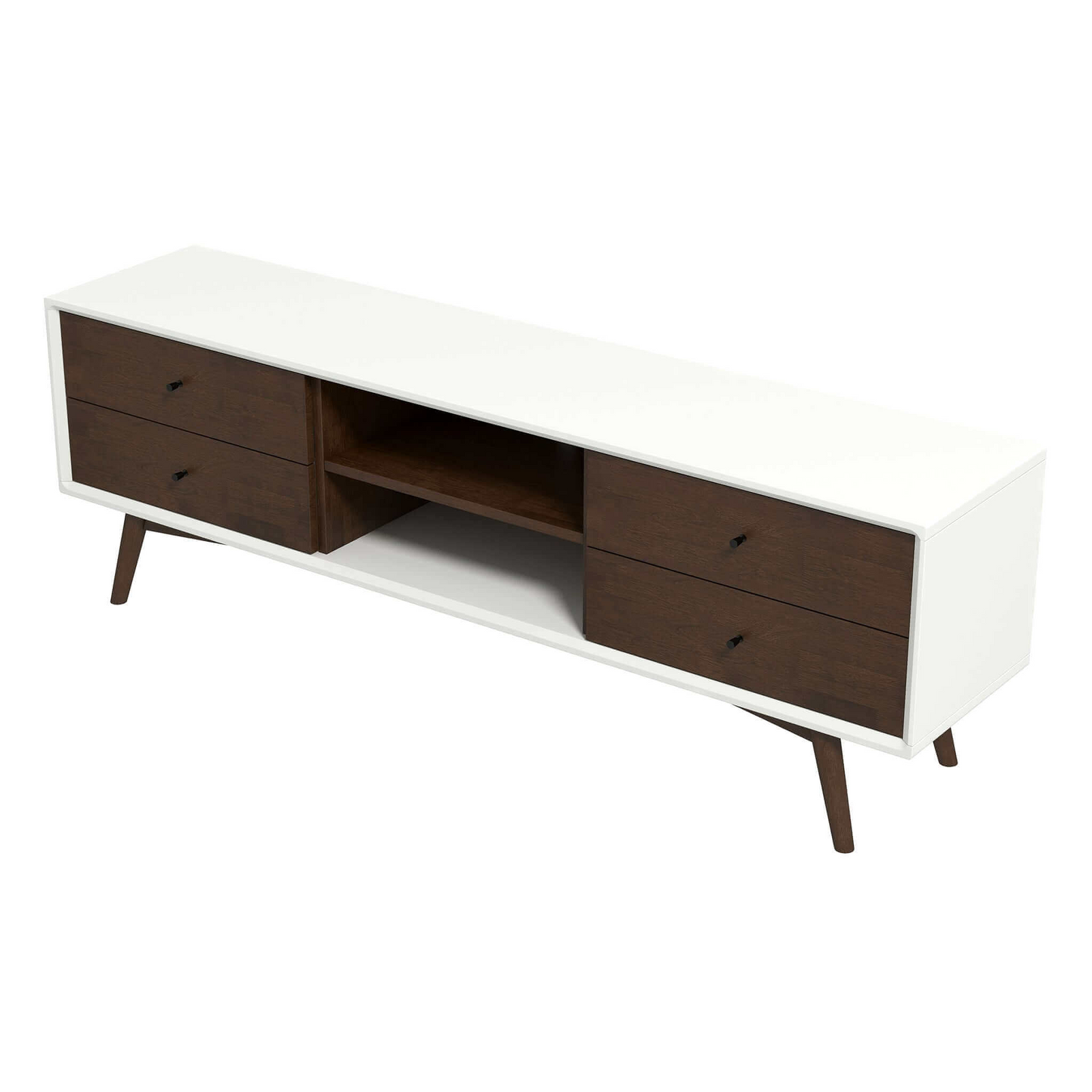 Caroline Walnut White TV Stand Up To 72 For Living Room Decor