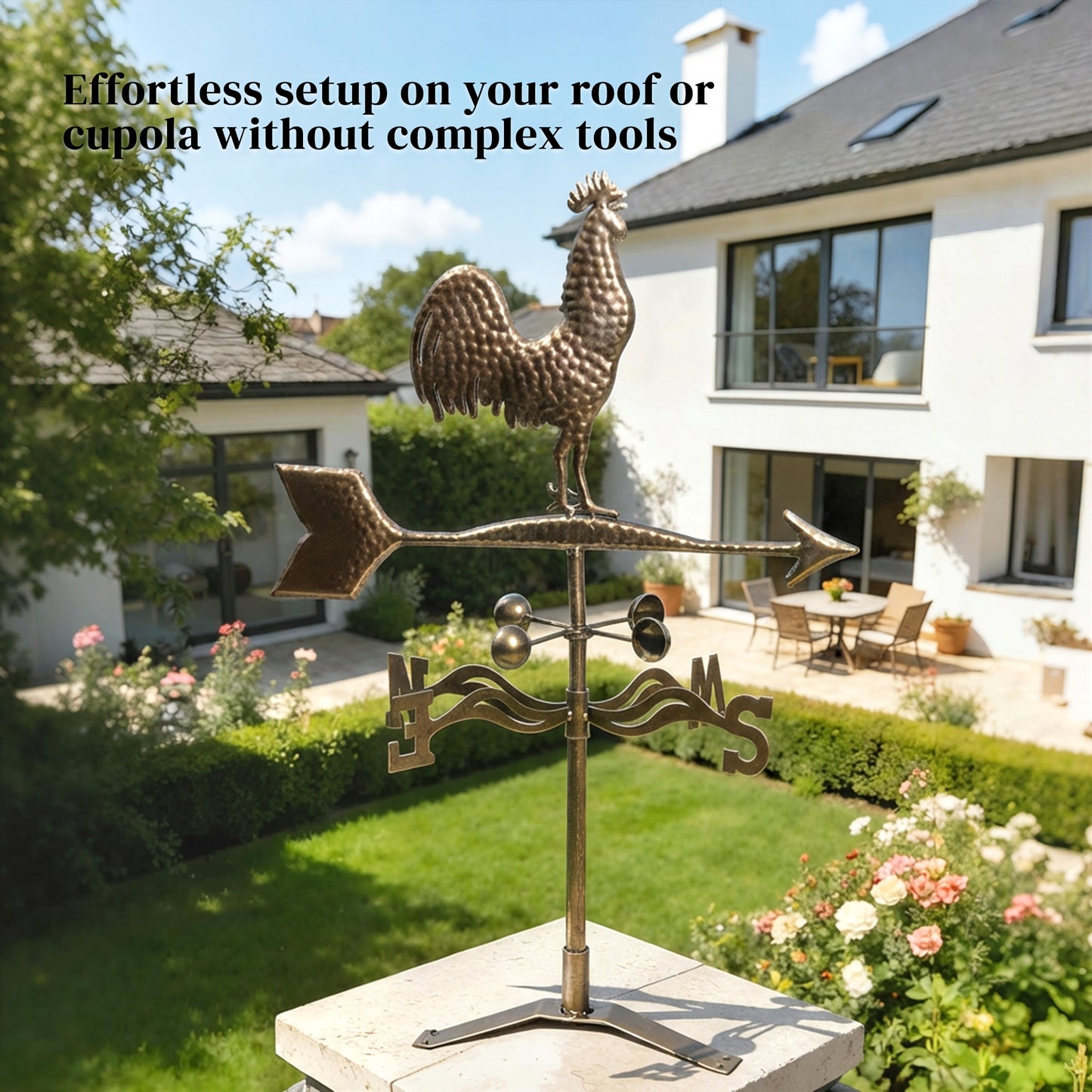 Metal Rooster Weathervane - Outdoor Roof Wind Direction Indicator