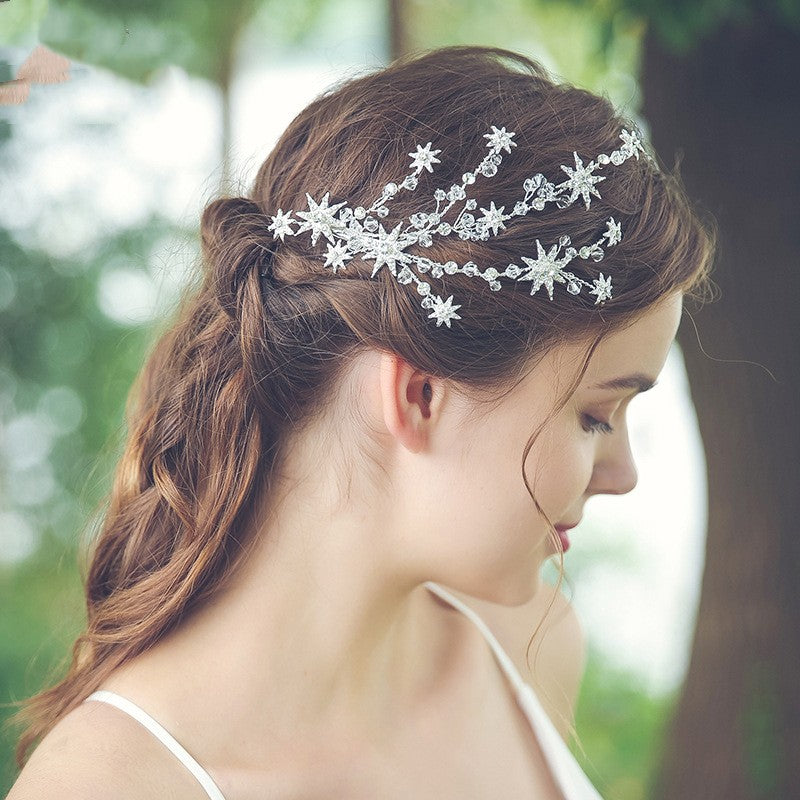 Bridal Wedding Headdress Hair Accessory with Rhinestones - Silver