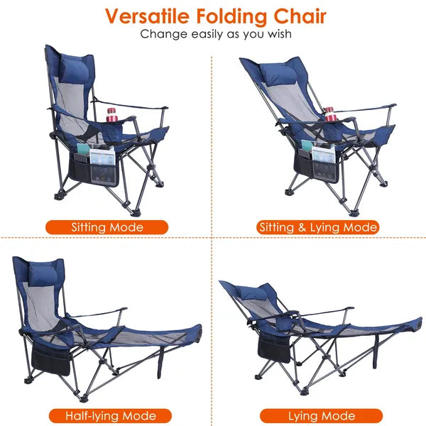 Heavy Duty Foldable Camping Chair with Reclining Backrest & Cup Holder