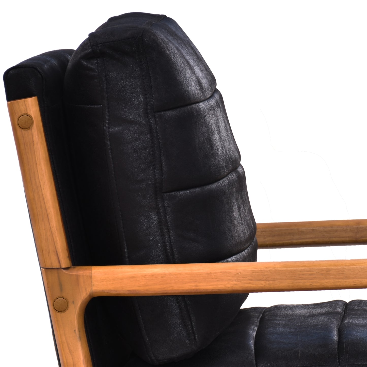 Mid-Century Modern Black Foil Fabric Wood Armchair