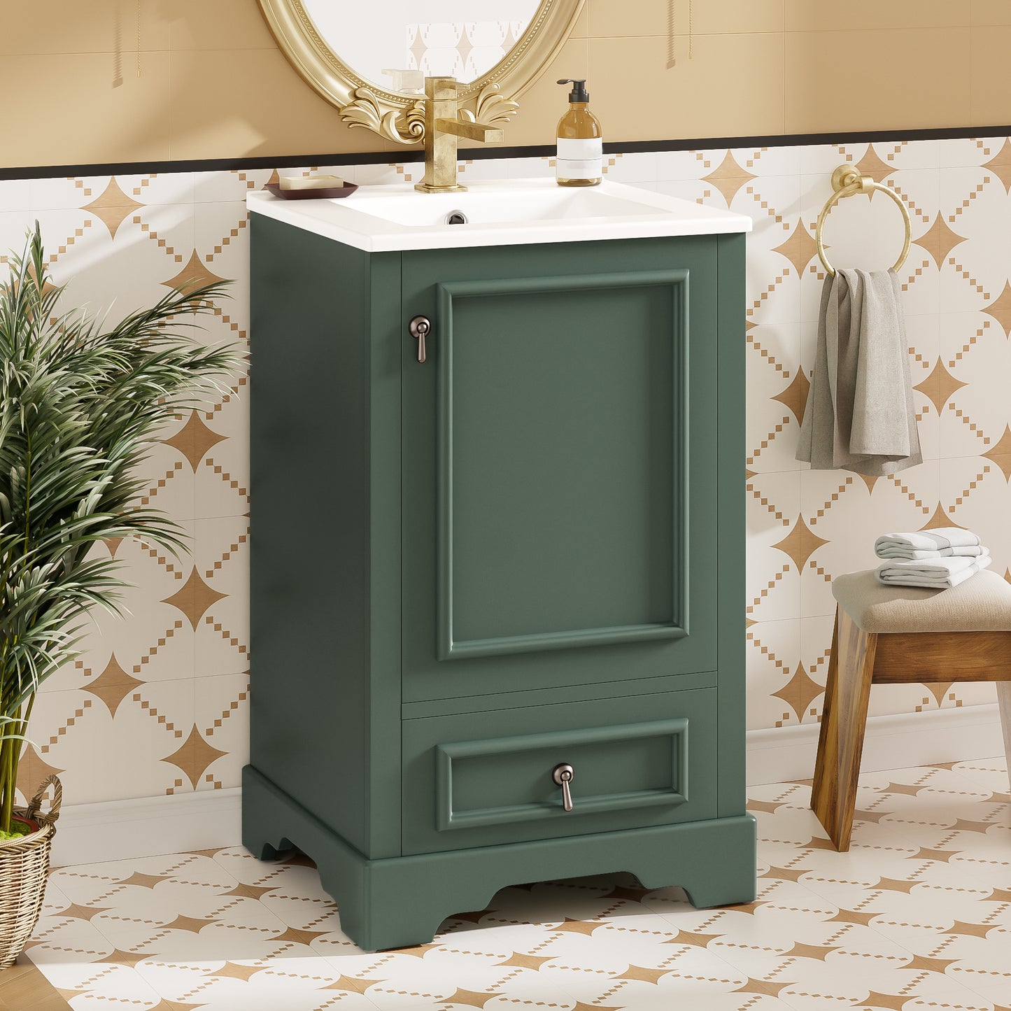 20 Inch Bathroom Vanity with Ceramic Sink and Soft Close Door - Green