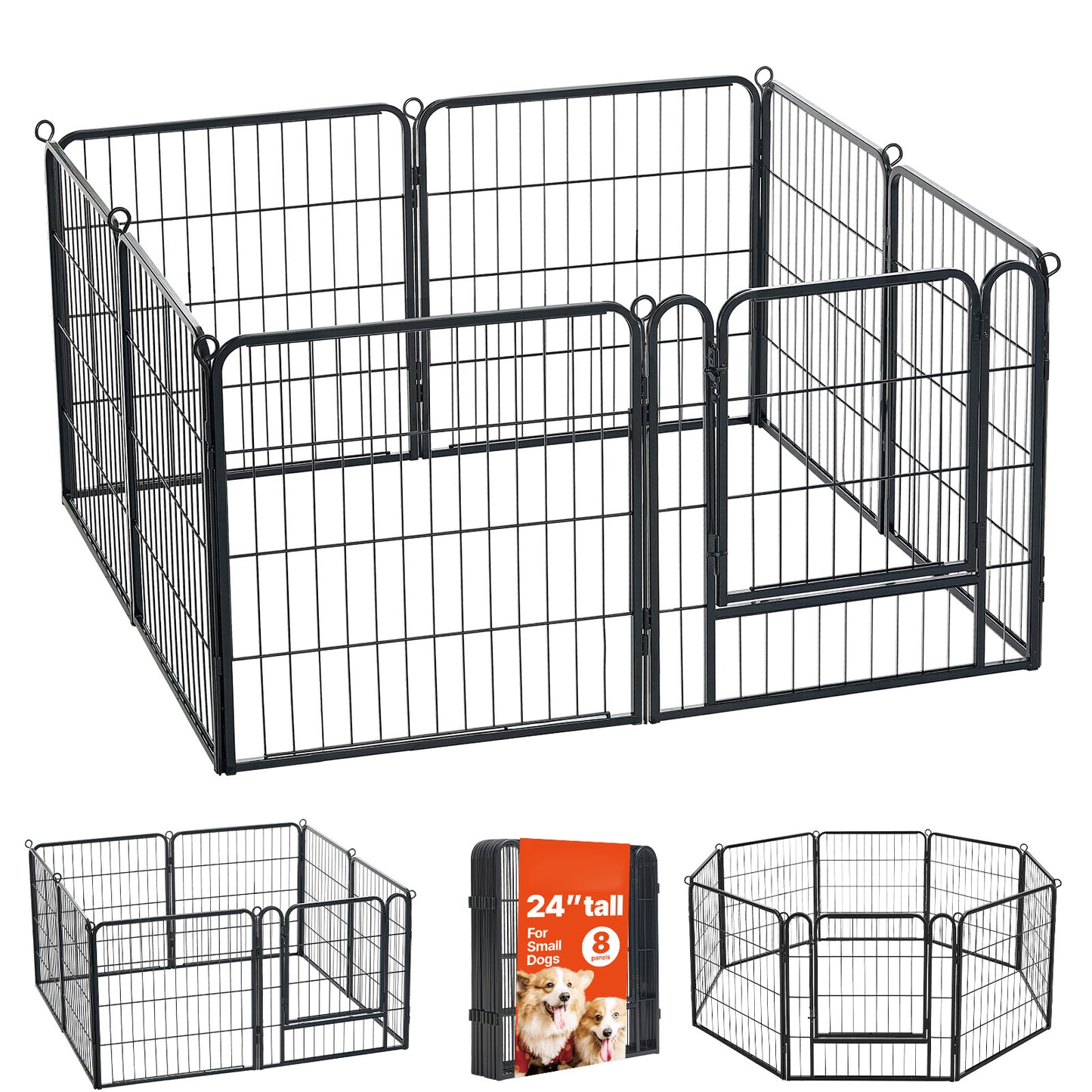 Foldable Dog Playpen 24 Inch Metal Exercise Pen with Door - Indoor/Outdoor Pet Fence