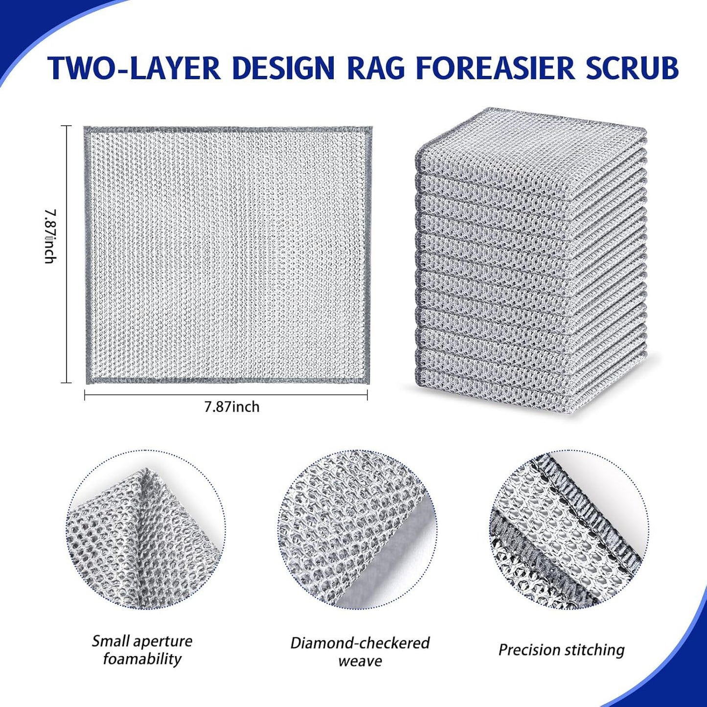Double-Sided Kitchen Oilproof Cleaning Scouring Pad - Microfiber, 20x20cm, Multi-Pack