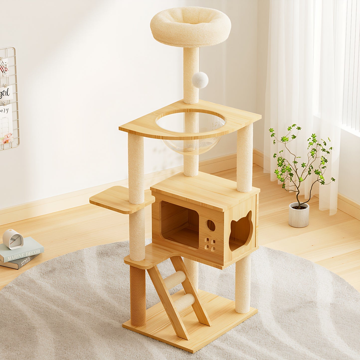 48.8-Inch Modern Wooden Cat Tree Tower with Sisal Posts & Top Perch