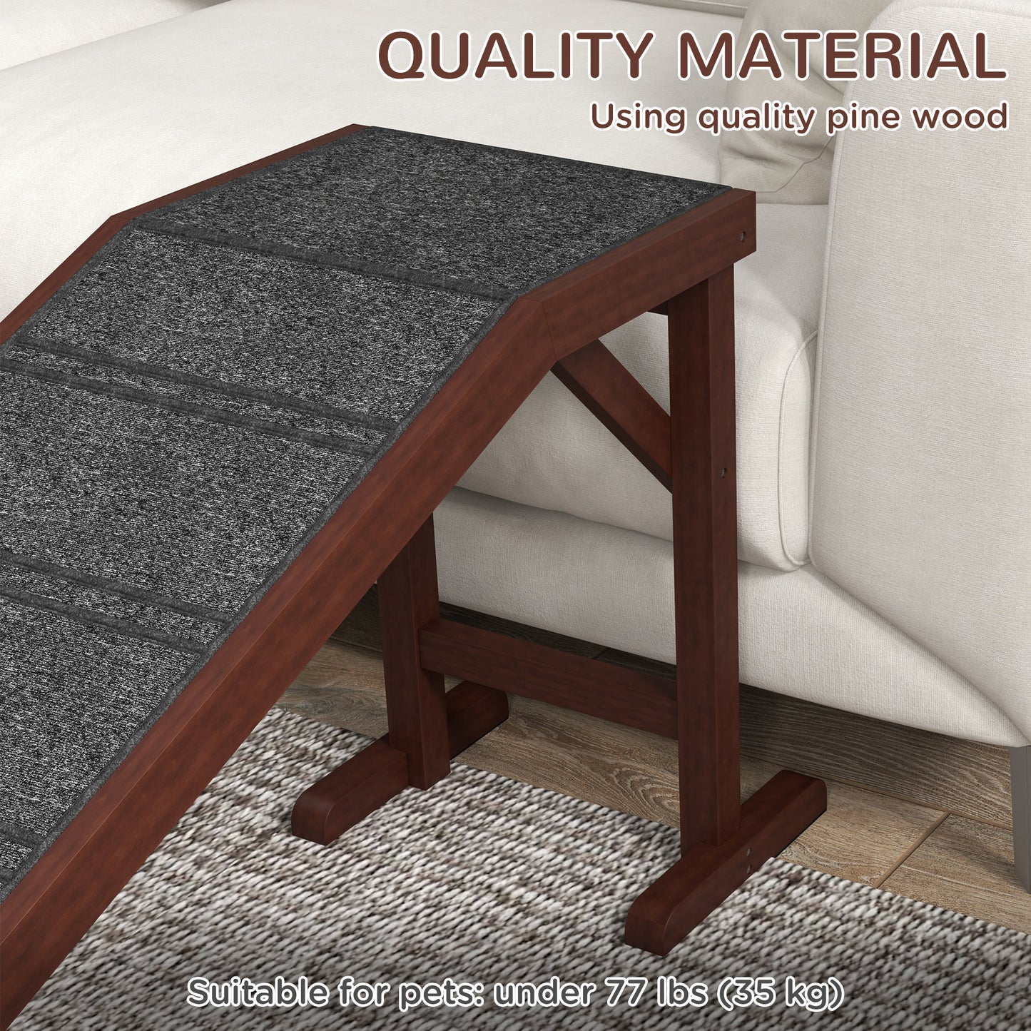 Dog Ramp with Non-Slip Carpet & Top Platform for Easy Access - Brown