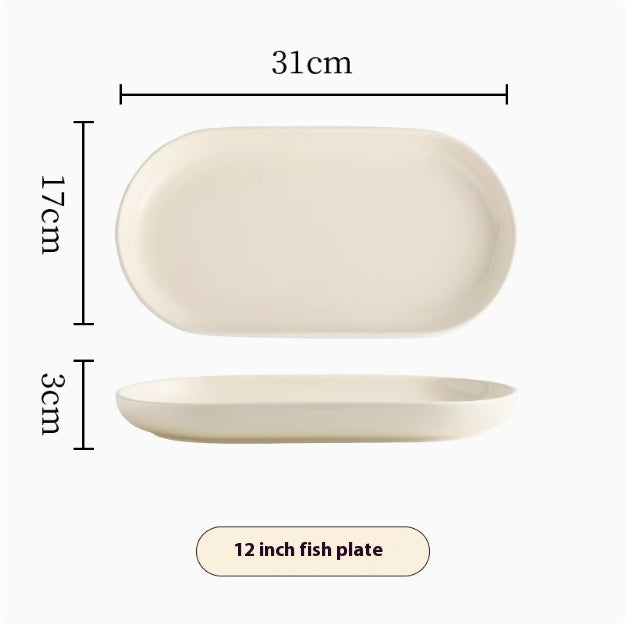 Cream Style Household Fish Platter - Long Porcelain Dinner Plate for Kitchen