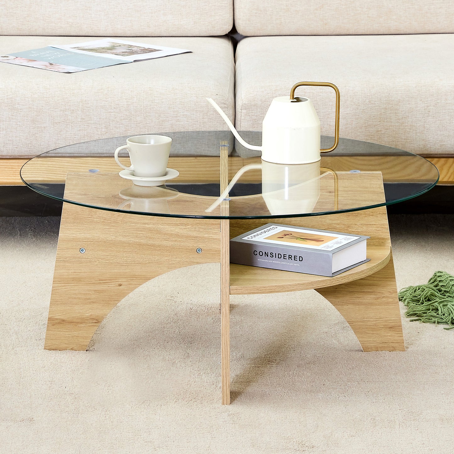 Round Tempered Glass Coffee Table - 31.5in Diameter, Multi-Functional