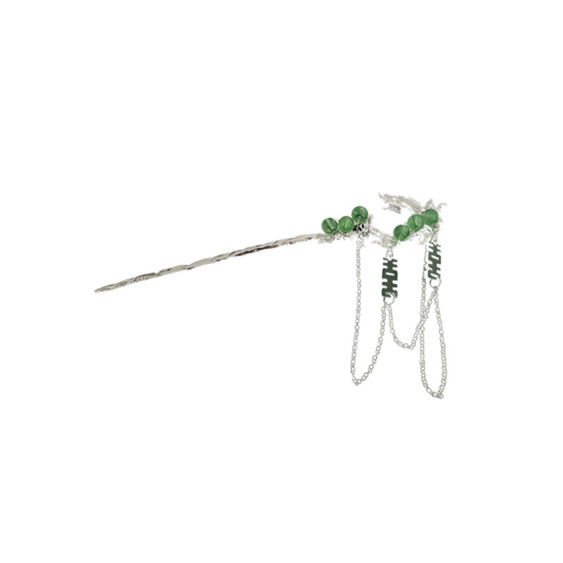 Irregular Pleated Geometric Tassel Hairpin - Silver