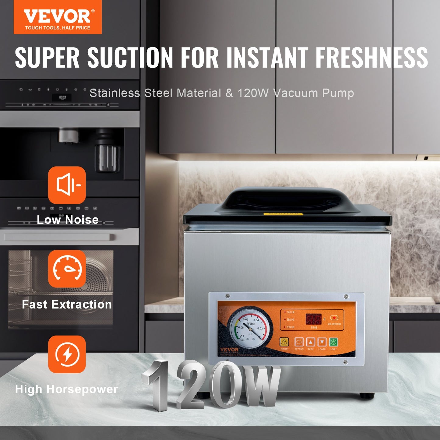 Vacuum Chamber Sealer 260W for Food Preservation and Commercial Use - Silver