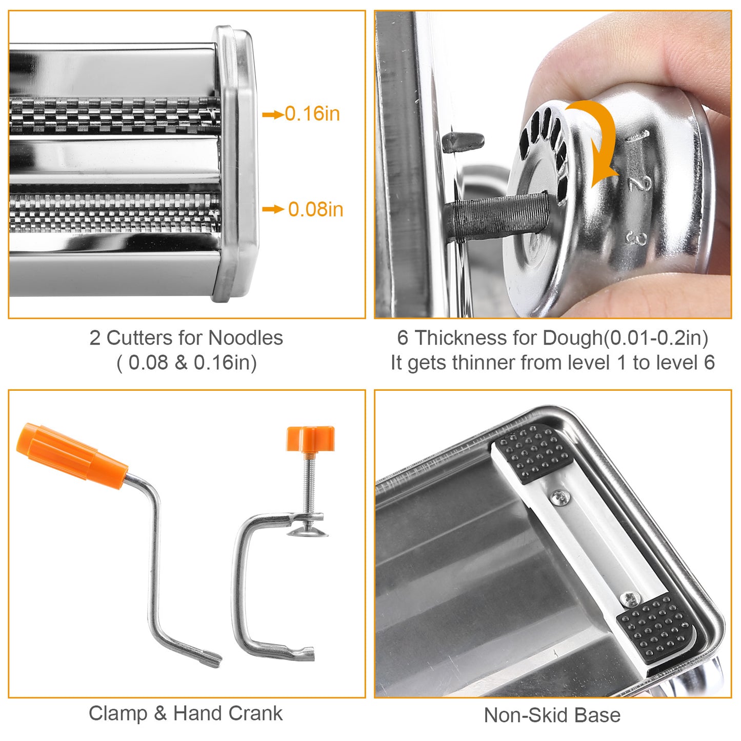 Stainless Steel Pasta Machine with 9 Thickness Settings