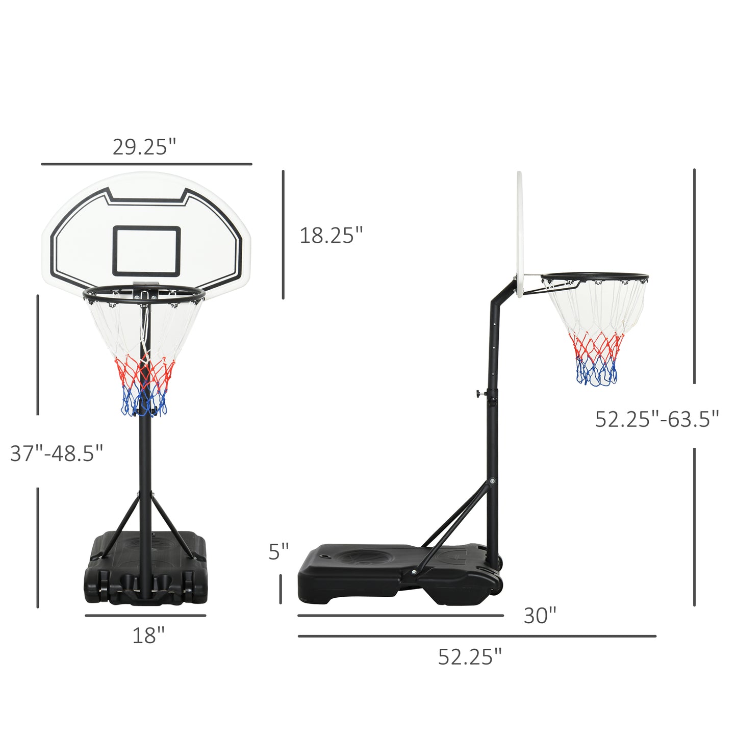 Height Adjustable Portable Basketball Hoop with 30" Backboard
