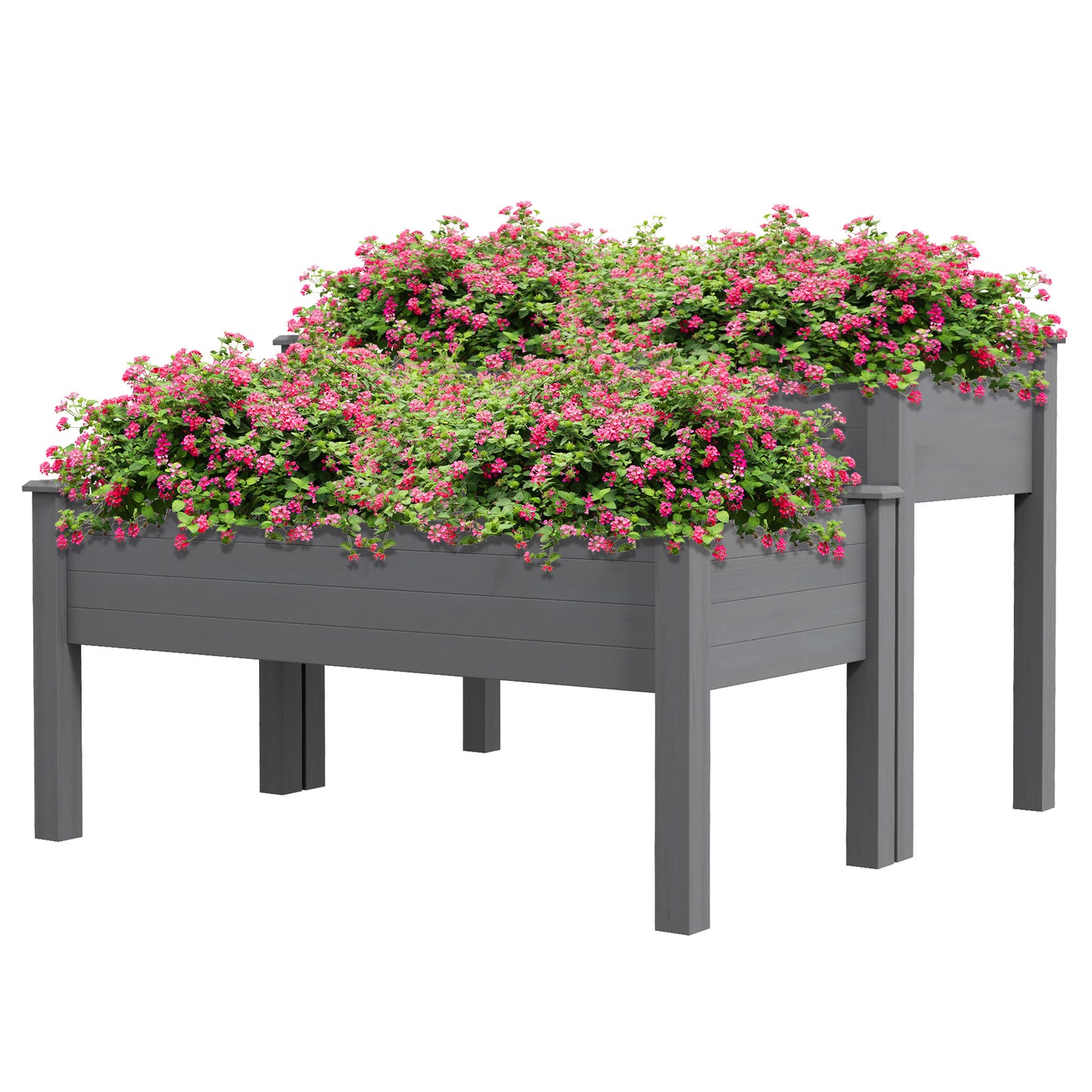 2-Tier Raised Garden Bed Planter Box with Legs - Outdoor Wooden Herb & Vegetable Bed, Gray