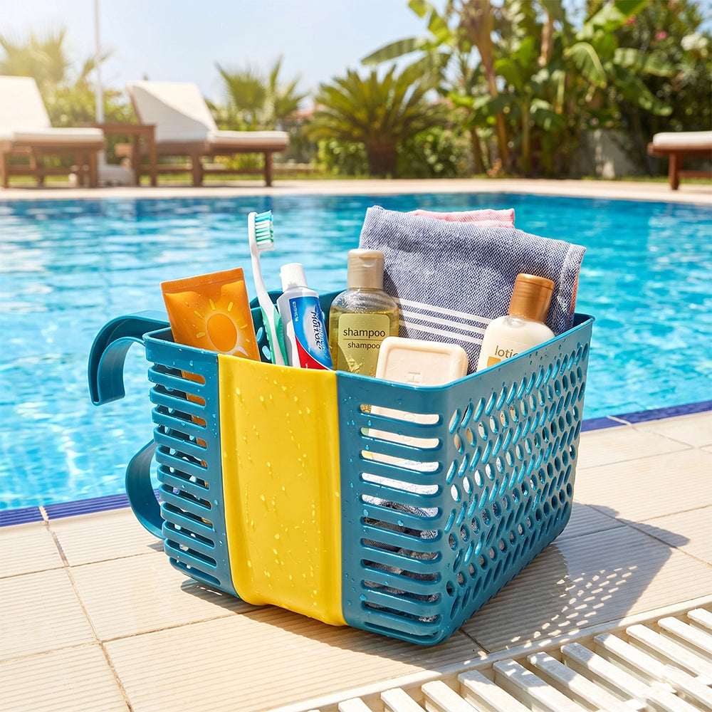 Foldable Plastic Pool Storage Basket with Water Drainage - Space Saving Tote
