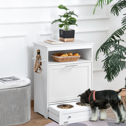 Pet Feeding Station Locker with Bowls & Storage - White