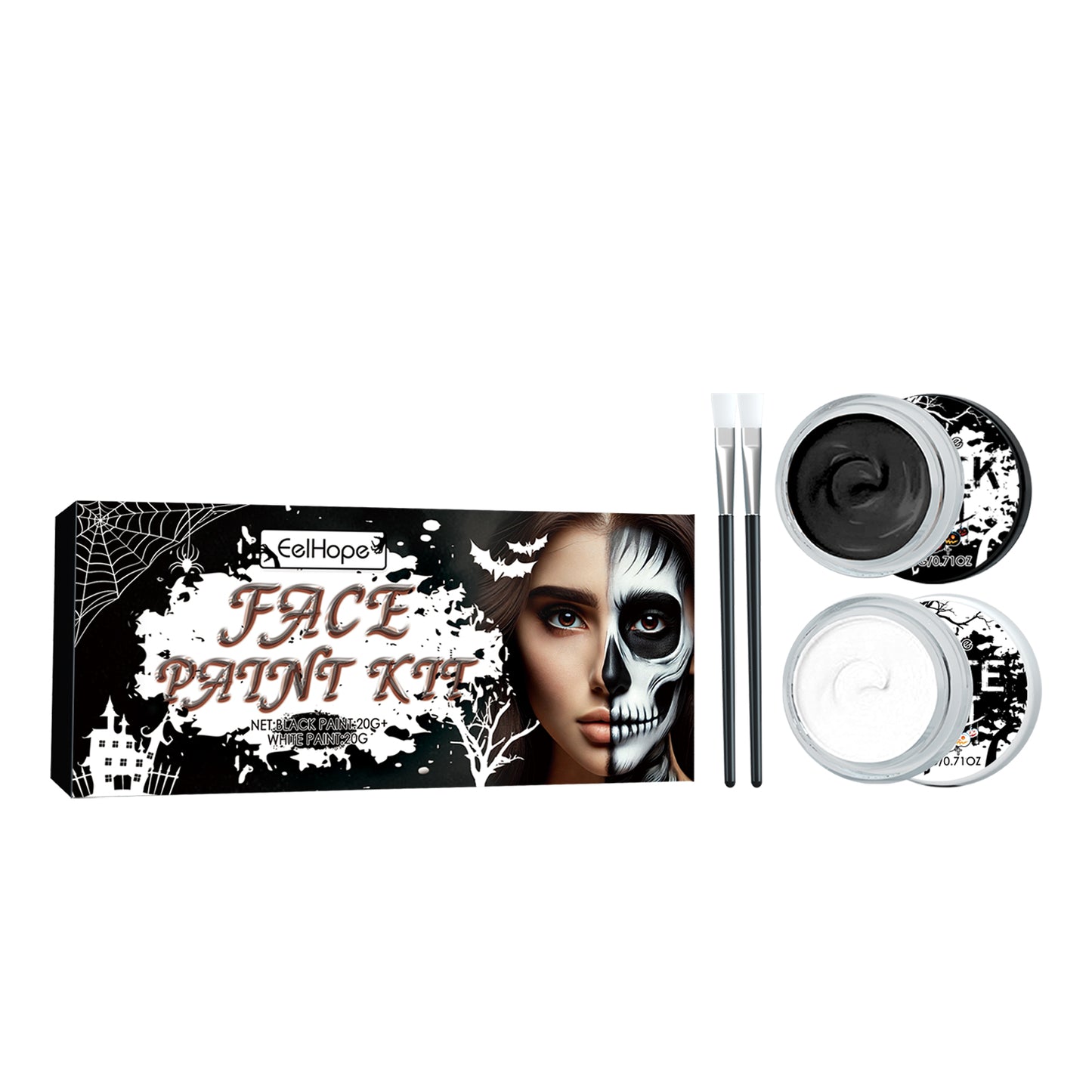 Black and White Face Paint Kit for Halloween Skeleton Cosplay Makeup