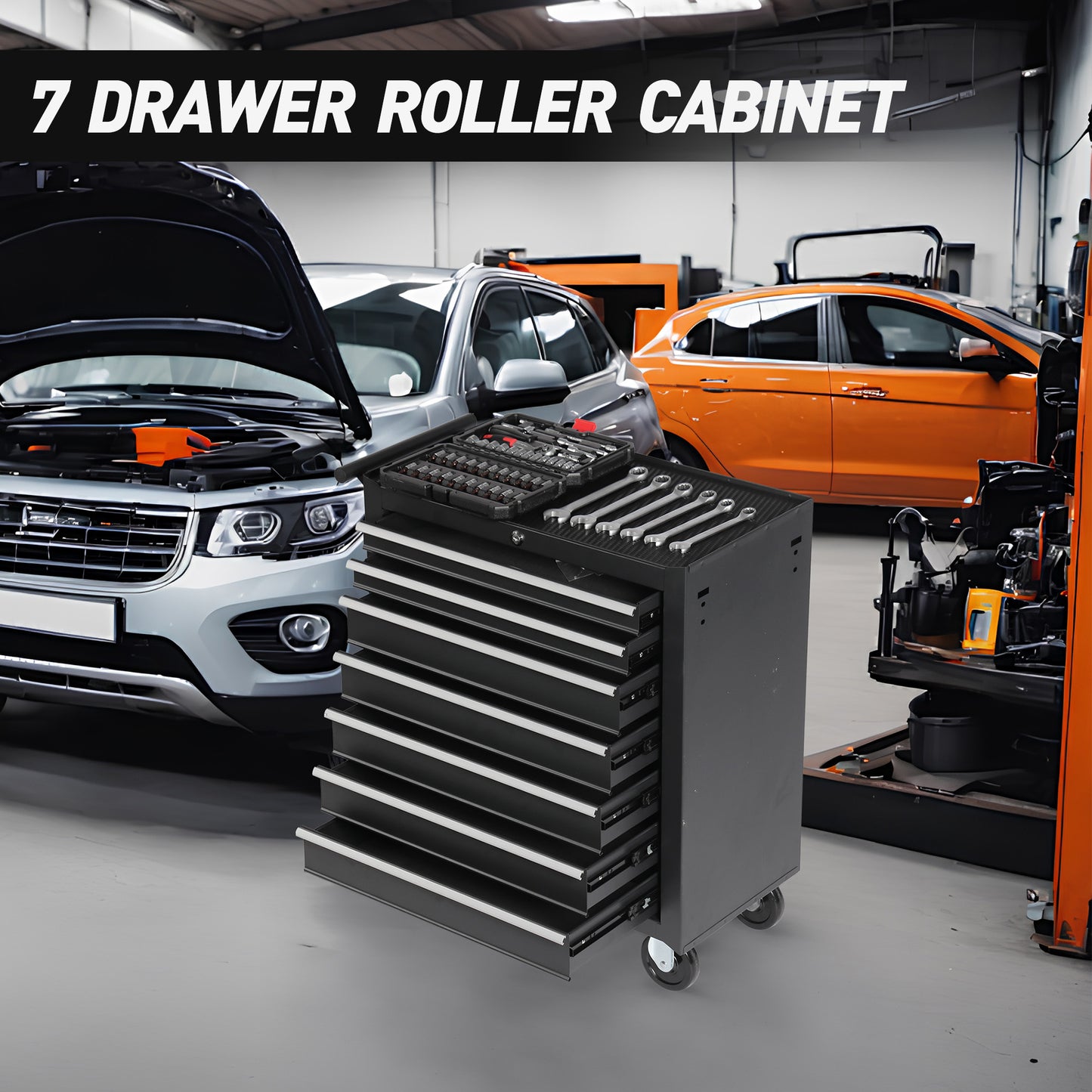 Rolling Tool Chest with 7 Drawers and Wheels - Black