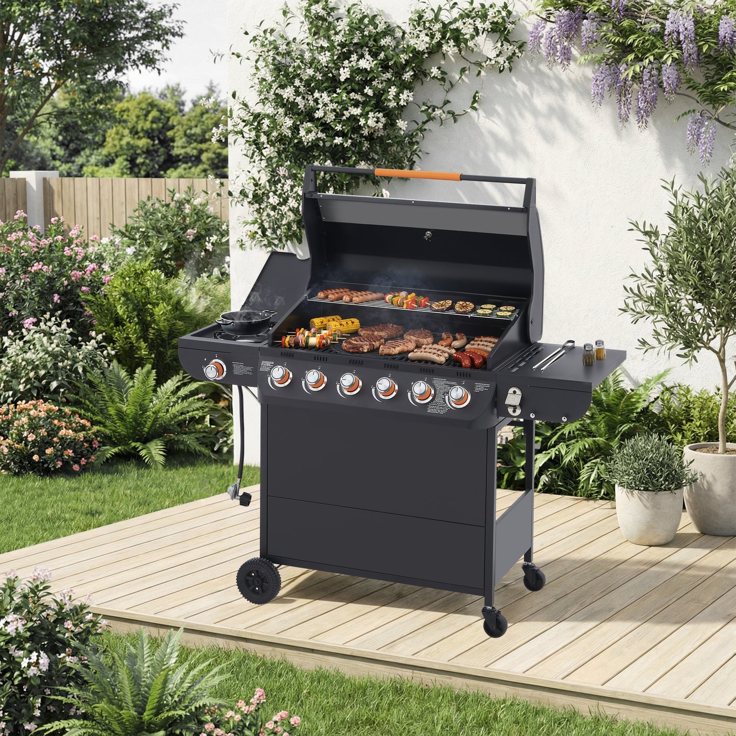 6 Burner Propane Gas Grill with Side Burner - 72000 BTU